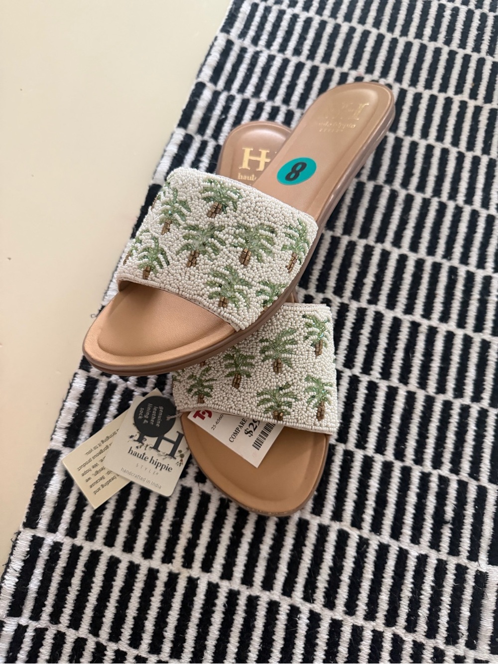 Haute Hippie White Beaded Palm Slide Sandals